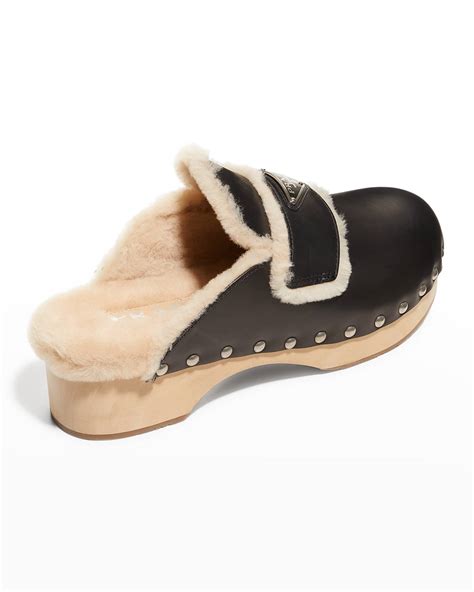 prada shearling clog|Prada mule loafer.